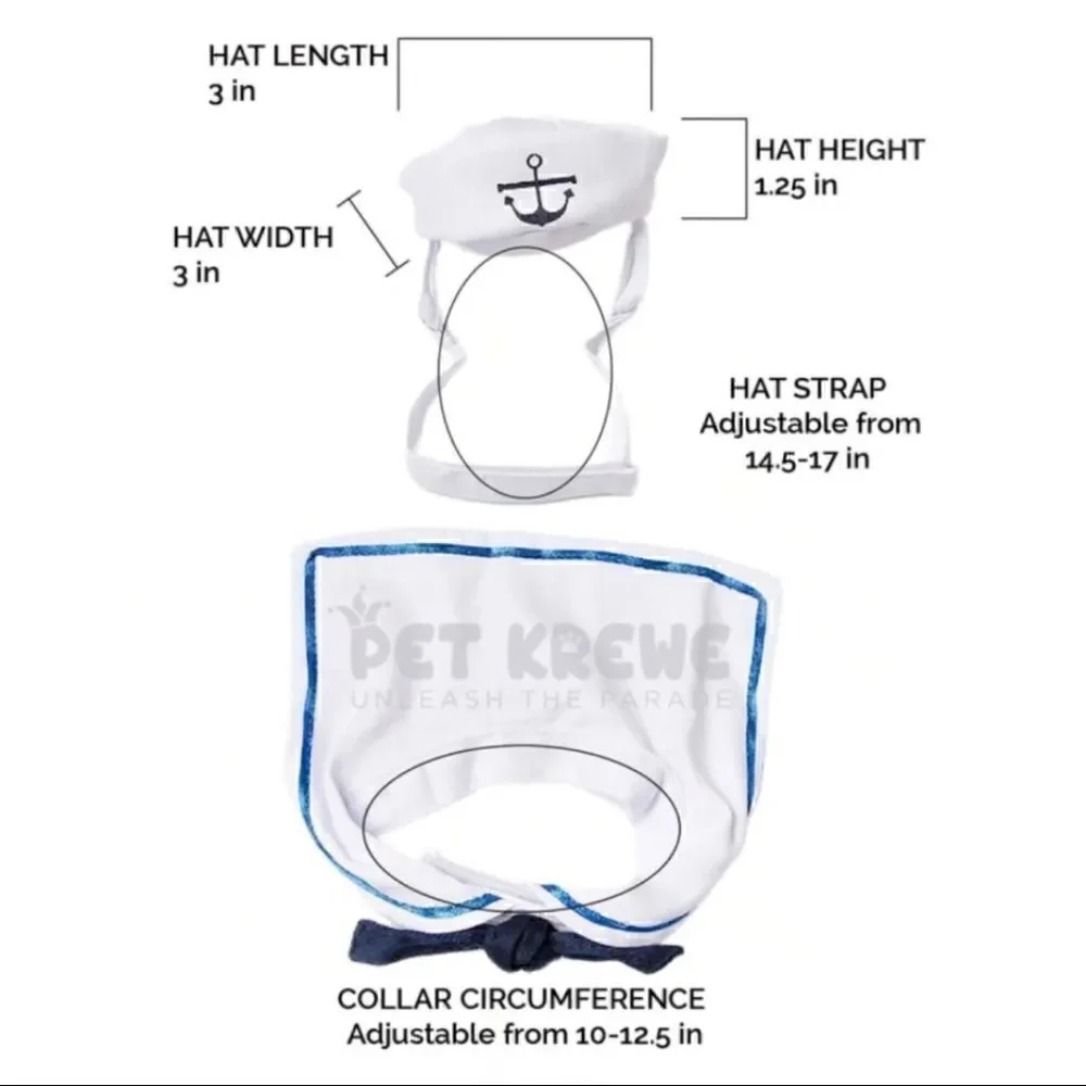 NWOT Pet Krewe Doggie Sailor Collar and Hat Sz S